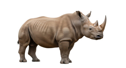 Obraz premium Isolated rhinoceros with two horns, wildlife conservation, African herbivore, large mammal