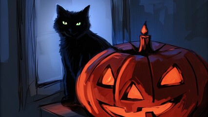 Spooky Halloween Pumpkin Patch with Glowing Jack-O’-Lanterns Under Moon Light