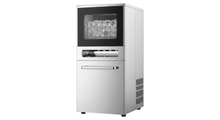 Isolated commercial ice maker machine, appliance for business kitchen, restaurant or bar use