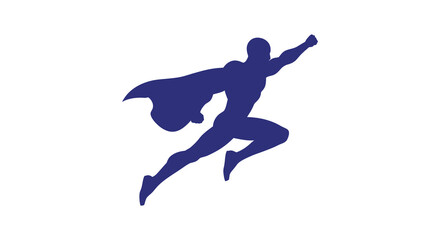 A dynamic superhero figure in mid air powerful pose dark blue silhouette