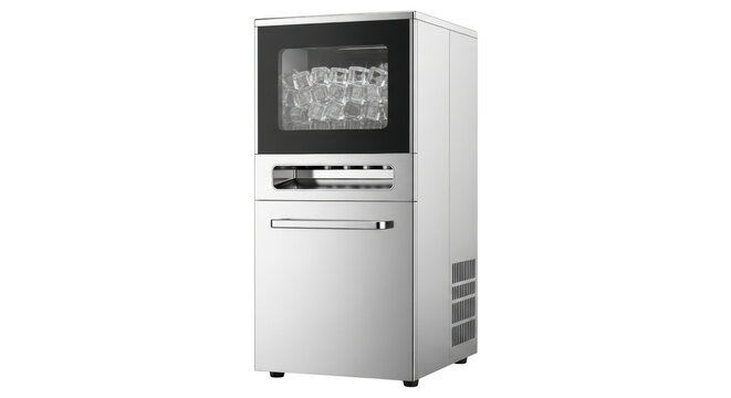 Isolated commercial ice maker machine, appliance for business kitchen, restaurant or bar use