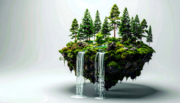 Floating islands with waterfalls in fantasy dreamscape	