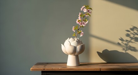 Obraz premium Elegant White Flower Vase on Wooden Table.