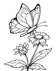 Fototapeta premium A cute butterfly flying over a flower coloring page