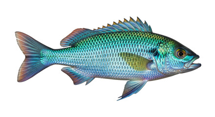 Isolated tropical fish with iridescent scales in side view on a clean backdrop studio shot