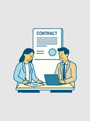 Business agreement vector illustration: two people signing a contract at a table. b14.eps