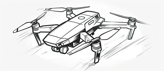 Drone flying, isolated on white background. Aerial photography. Vector drawing