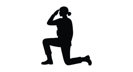 Woman kneeling in profile hand to forehead a striking silhouette