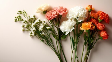 Fototapeta premium A stunning arrangement of vibrant, fresh flowers showcases a beautiful collection of different colors and species, celebrating nature's beauty in a simple yet elegant composition.