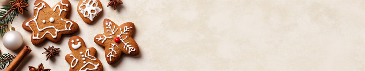 Gingerbread cookies banner with copy space