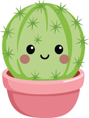 Adorable Round Kawaii Cactus in Pink Pot