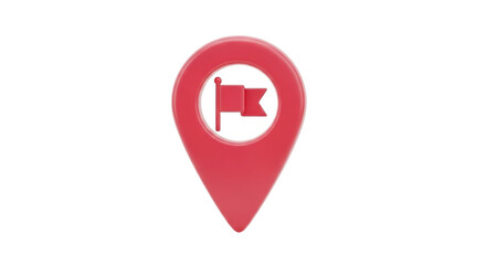 Isolated bright red location marker with flag indicates a place, service or destination