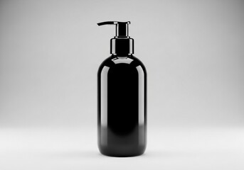 Fototapeta premium Realistic 3D render of a sleek, modern black pump bottle with a silver dispenser, perfect for showcasing cosmetic or skincare products in a clean, minimalist studio environment