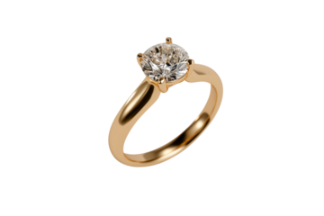 An exquisite rose gold diamond engagement ring, showcasing a brilliant central stone, elegantly isolated on a pure transparent background, perfect for proposals
