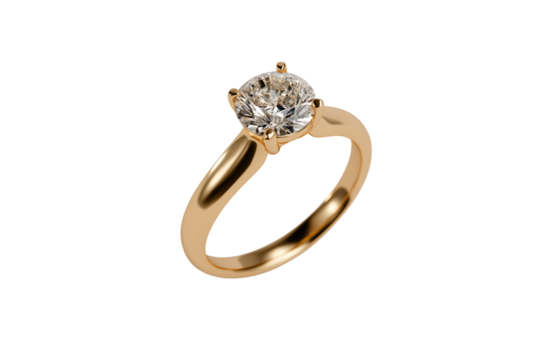 An exquisite rose gold diamond engagement ring, showcasing a brilliant central stone, elegantly isolated on a pure transparent background, perfect for proposals