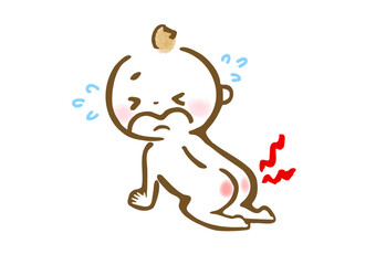 おむつかぶれが痛くて泣いている赤ちゃんの手描きイラスト
