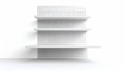 Empty white shelves on wall, product display mockup for commercial background use