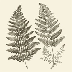 Fern Fronds Botanical Illustration Against Neutral Background; for stationary design