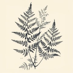 Fern illustration. Botanical sketch on cream background. For natural design