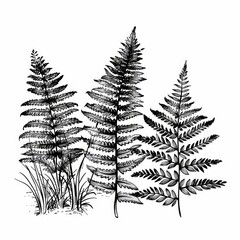Ferns Sketch Three ferns in a garden. Ideal for botanical illustration, pattern