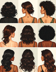 Back view people with unique hairstyles and features