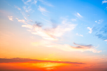 Beautiful , luxury soft gradient orange gold clouds and sunlight on the blue sky perfect for the background, take in evening,Twilight, Large size, high definition landscape photo
