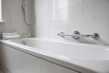 Accessible Bathtub. Modern Handicap Bathroom with Electric Handlebars