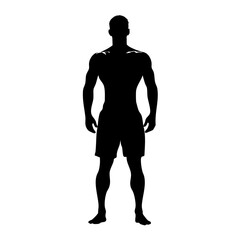 Naklejka premium Silhouette of muscular man standing upright facing forward isolated on white background