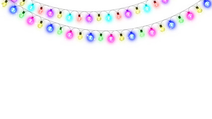 colorful string lights new year and christmas light on transparent background, png winter holiday and birthday party celebration 3drgb light show design element	