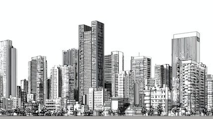 Modern Urban Cityscape with Skyscrapers, Streets, and Buildings