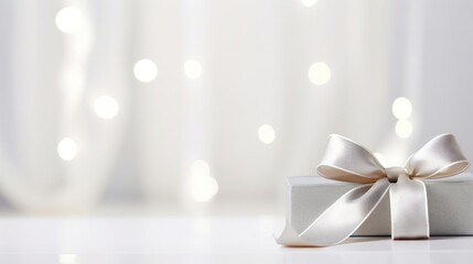 Obraz na płótnie Canvas Christmas decor and ribbons white gift illuminated.