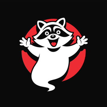 Playful Raccoon Ghost Logo on Black Background