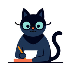 Vector art illustration of a cat writing a diary
