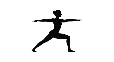 Woman practicing warrior two pose a striking black and white silhouette