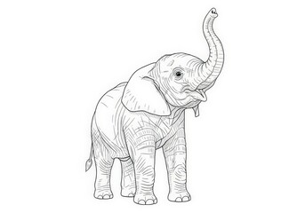Happy Elephant in Outline Style with Upturned Trunk and Playful Expression for Coloring Books