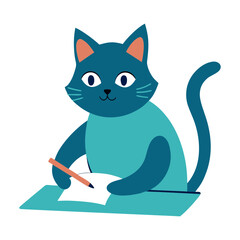 Vector art illustration of a cat writing a diary