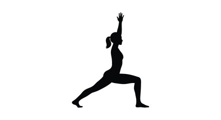 A woman performing a lunge yoga pose depicted as a silhouette