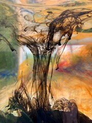 An artistic swirl of liquid ink in vibrant colors, evoking a sense of fluid movement and artistic...