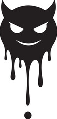 Dripping Devil Icon: Melted Sinister Emoji with Horns for Gothic and Streetwear Design