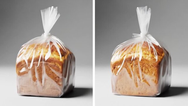 Freshly Baked Bread Loaves in Plastic Packaging Ready for Sale.