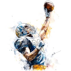 American Football Watercolor Clipart Set – Dynamic Players, Helmets, Balls, Game Field Illustrations for Sports, Posters and Decor