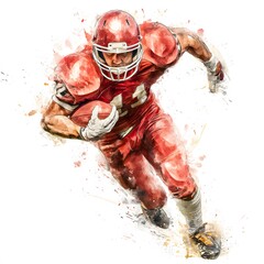 American Football Watercolor Clipart Set – Dynamic Players, Helmets, Balls, Game Field Illustrations for Sports, Posters and Decor