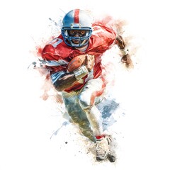American Football Watercolor Clipart Set – Dynamic Players, Helmets, Balls, Game Field Illustrations for Sports, Posters and Decor