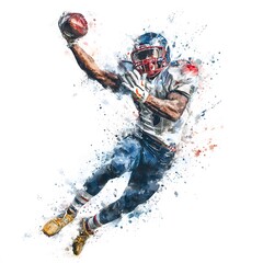 American Football Watercolor Clipart Set – Dynamic Players, Helmets, Balls, Game Field Illustrations for Sports, Posters and Decor