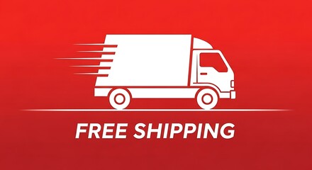 White truck with free shipping text on a red background, symbolizing fast and convenient delivery services