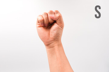 American Sign Language (ASL) alphabet and numbers chart using human hand gestures on white background.