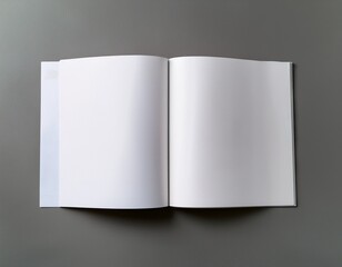high resolution open square magazine mockup with white pages on gray background flat lay design for presentation layouts corporate reports or branding portfolios clean minimalist style with profes