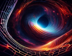 distorted spacetime around a gravitational force gravity space time bending distortion universe grid concept