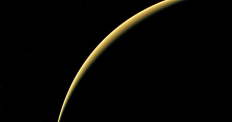 The image captures the majestic curve of Mars against a dark, star filled backdrop. The planets surface is illuminated by sunlight, showcasing its distinct features.