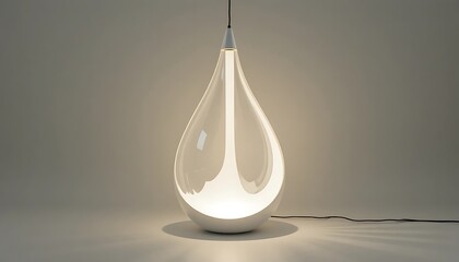 Modern teardrop shaped lamp with glowing light and power cord